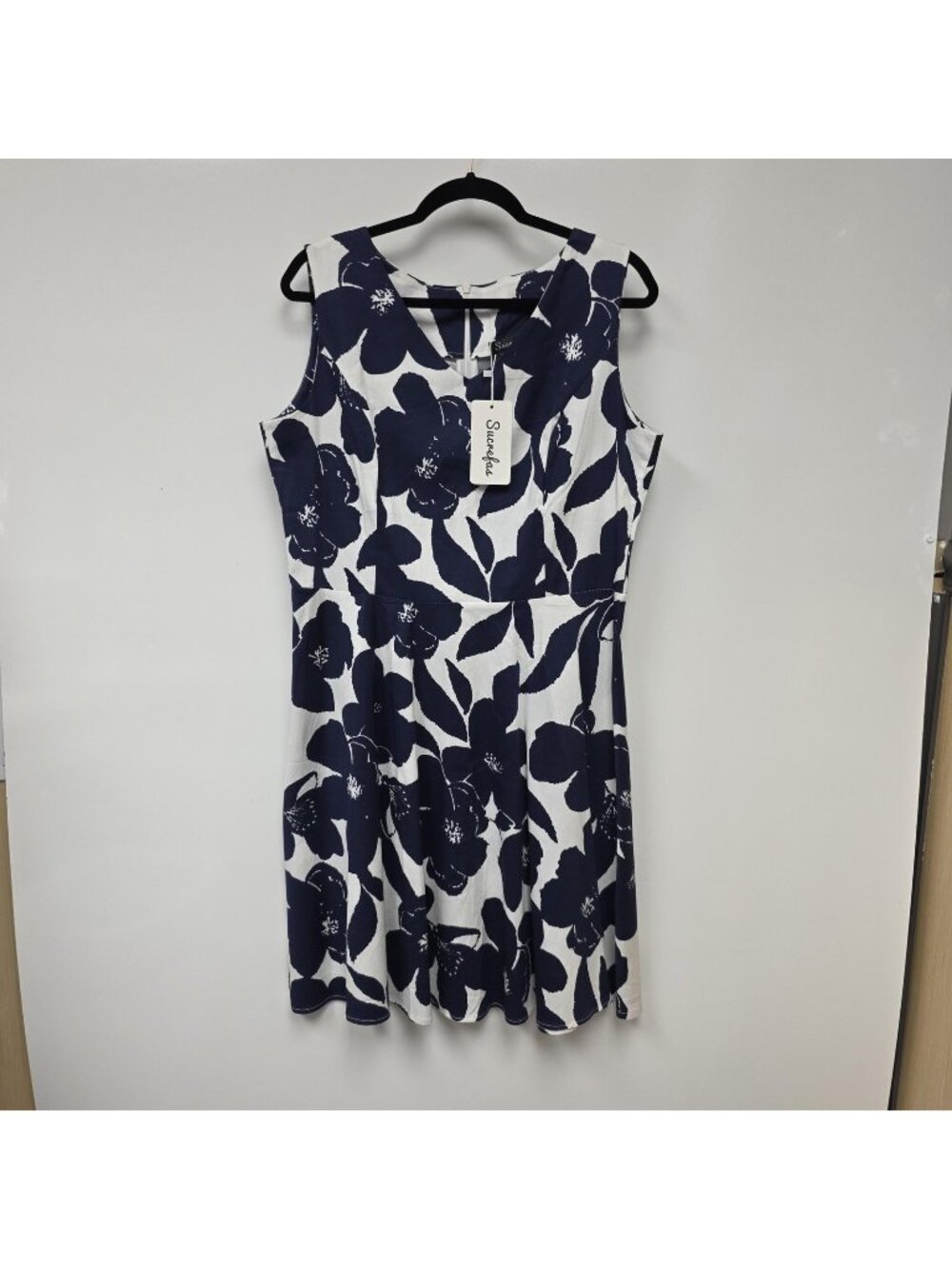 Sucrefas Dress Womens XXL Navy Floral Sleeveless Fit & Flare A-Line Knee Length